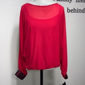 NWT By & By red sheer dolman blouse w/ attached tank and beaded sequin cuffs xl